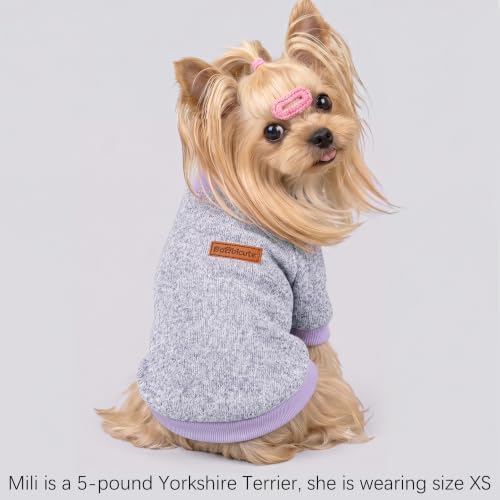 2 Pack Dog Sweaters for Small Dogs Girl Boy Winter Fleece Clothes Warm Soft Dog Sweatshirt Outfit for Dogs Cats Pet Apparel (Blue Purple+ Sweet Purple, L (Back: 15.7",Chest: 19.6",14-18Ibs))