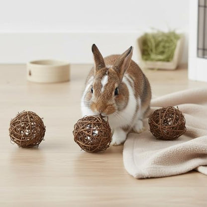 emours Willow Branch Rattan Ball Chew Toys for Small Animals Rabbits Guinea Pigs Chinchillas Pet Rats 5Pcs