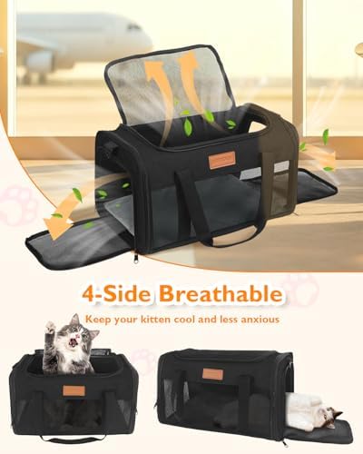 PETUX Airline Approved Pet Carrier for Small Cats up to 12 lb, Black