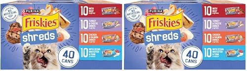 Friskies Purina Wet Cat Food Variety Pack, Shreds with Beef, Turkey & Cheese Dinner, Chicken & Salmon Dinner, and with Ocean Whitefish and Tuna - 5.5 oz. Cans (Pack of 80)