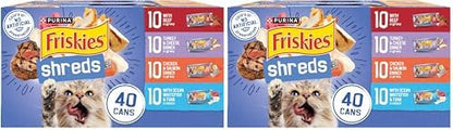 Friskies Purina Wet Cat Food Variety Pack, Shreds with Beef, Turkey & Cheese Dinner, Chicken & Salmon Dinner, and with Ocean Whitefish and Tuna - 5.5 oz. Cans (Pack of 80)