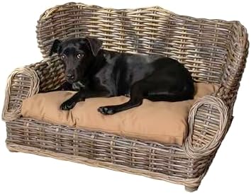 DBD1004A Classic 27.5" x 18" Mediterranean Handwoven Rattan Dog Daybed with Machine-Washable Cushion, Kubu Gray