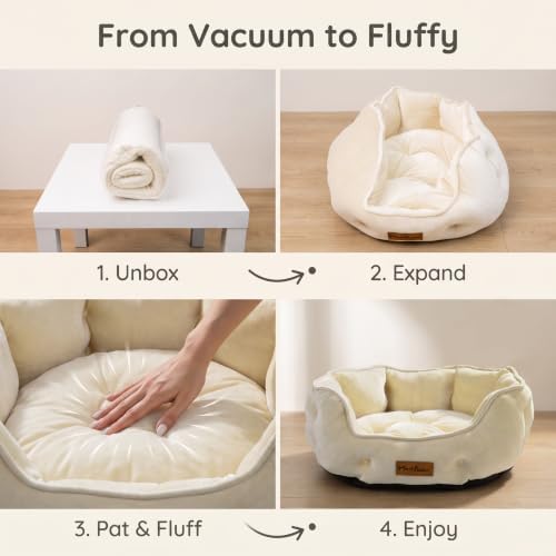 Cream Ivory Cat Bed for Indoor Cats, Removable Cushion Bed