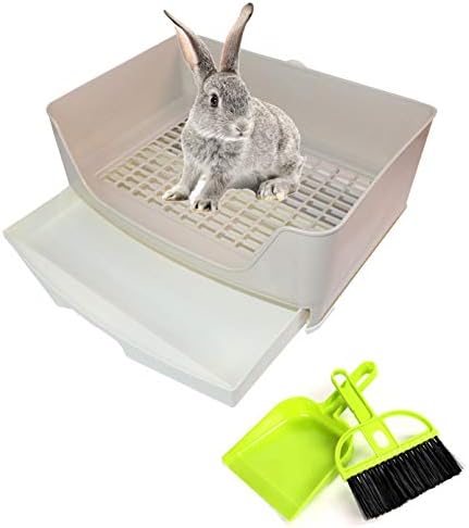 PINVNBY Large Rabbit Litter Box,Plastic Bunny Litter Pan with Drawer,Small Animals Trainer Corner Toilet Box for Adult Guinea Pigs Chinchilla Ferret Hedgehog (Brown)