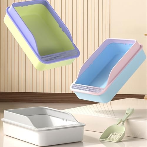 Litter Box, Open Top Cat Litter Box with High Sides & Detachable Basin, Includes Shovel Cat Litter Box(Purple)