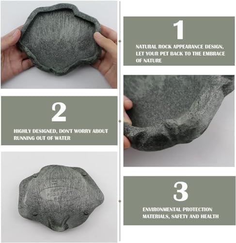 AYNEFY Reptile Food Water Rock Bowls,Resin Reptile Feeder Lizard Feeding Dish Amphibian Feeder Bowl Terrarium Decor for Bearded Dragons Leopard Gecko Frog Snake(Emerald