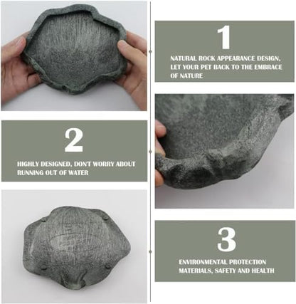 AYNEFY Reptile Food Water Rock Bowls,Resin Reptile Feeder Lizard Feeding Dish Amphibian Feeder Bowl Terrarium Decor for Bearded Dragons Leopard Gecko Frog Snake(Emerald