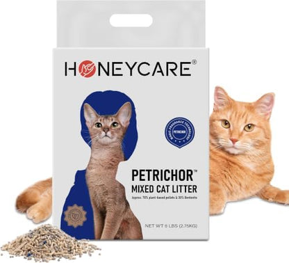 HONEY CARE Petrichor Mix Cat Litter I Tofu Cat Litter I Nature Plant-Based Pellets and Bentonite Sustainable I Low-Dust Qucik Clumping Superior Odor Control, 6 Lbs (Pack of 6)