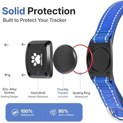 GPS Dog Collar with Tracker, Waterproof, No Monthly Fee, Blue, M