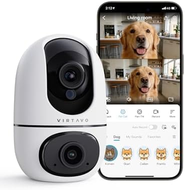 VIRTAVO Pet Camera Indoor WiFi 6, No Subscription, for Dogs Cats