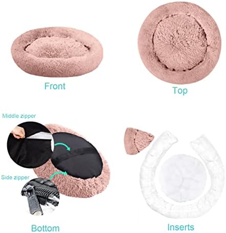 SAVFOX 54 inches Calming Donut Dog Bed - 3X Durable Plush Faux Fur, Machine Washable & Non-Slip, Fits up to 210 lbs, Removable Cover, Pink