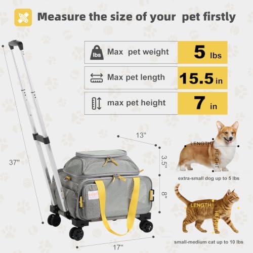 pidipiti 17x13x8 TSA Airline Approved Expandable pet Carrier with Wheels