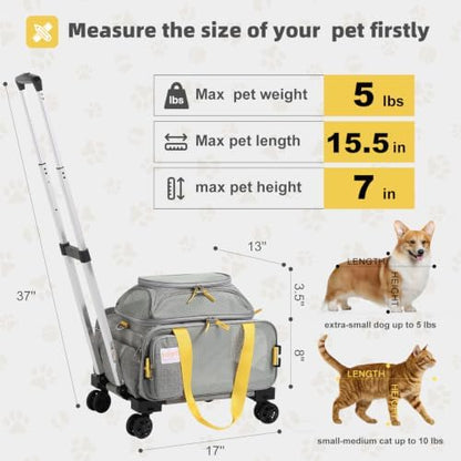 pidipiti 17x13x8 TSA Airline Approved Expandable pet Carrier with Wheels