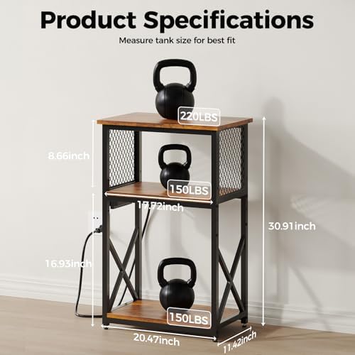 HavenlyYouth 10 Gallon Fish Tank Stand with Power Outlet, 3 Tier Aquarium Stand with Shelf, Turtle/Reptile Tank Stand for Home Office,Adjustable Boards, 20.47''L×11.42''W×30.91''H, Retro Brown
