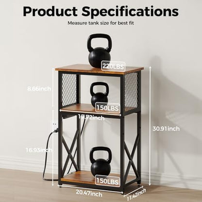 HavenlyYouth 10 Gallon Fish Tank Stand with Power Outlet, 3 Tier Aquarium Stand with Shelf, Turtle/Reptile Tank Stand for Home Office,Adjustable Boards, 20.47''L×11.42''W×30.91''H, Retro Brown