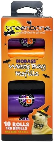 Biobase Pet Products Leak Proof Dog Poop Bag Rolls, Odor Blocking Orange Halloween Theme 10 Rolls 120 Refill Bulk Pack