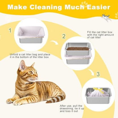 Litter Box Liners 20 Count, 29.5" x 12.6" Medium 3MIL Thicken Cat Litter Bags Tear Resistant Disposable Cat Litter Liners for M Stainless Steel Litter Box and Other Suitable Size Litter Box
