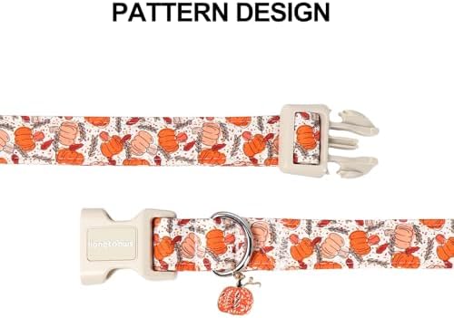 Lionet Paws Fall Dog Collar- Cute Orange Pumpkin White Dog Collars with Plastic Buckle and Pumpkin Pendant,Light Adjustable Dog Collars for Medium Large Dogs