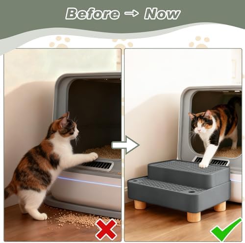 Elevated Cat Ramp for Litter Box, 2-Step Cat Step, Dark Gray