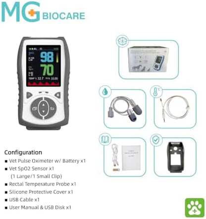 Veterinary Handheld Pulse Oximeter - 2.8" LCD Pet Vital Signs Monitor for SpO2/HR/TEMP - Used for Dogs, Cats, Horses - Rechargeable Battery & Silicon Case
