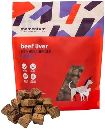 Momentum Carnivore Nutrition Freeze-Dried Beef Liver Dog Treats & Cat Treats – Single-Ingredient, High-Protein, Grain-Free, Nutrient-Rich – Made in USA – 4 oz Bag