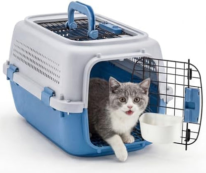 NEWBULIG 23" Hard-Sided Dog Carrier for Small Dogs & Cats, Grey & Blue