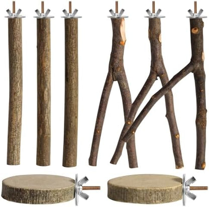 8 Pack 9 Inch Natural Wood Bird Perches for Cage, Wood Parrot Perch