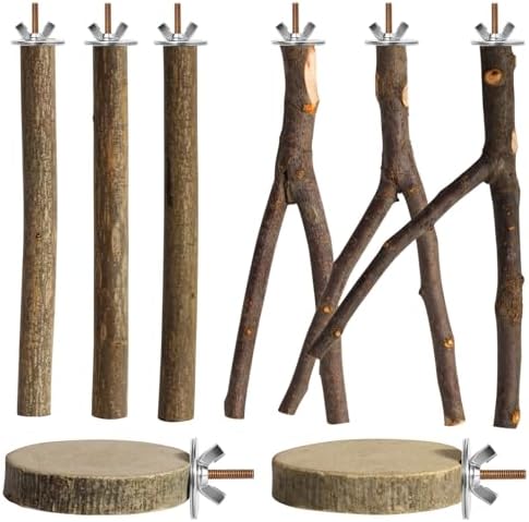 8 Pack 9 Inch Natural Wood Bird Perches for Cage, Wood Parrot Perch