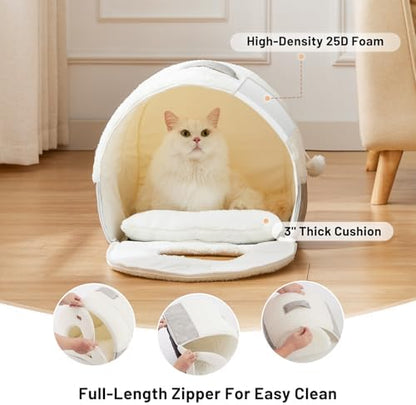 ZOMISIA 2in1 Cat Cave for Indoor Cats Foldable Cat Bed with Washable Pillow