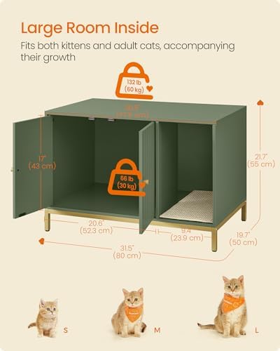 Feandrea Cat Litter Box Enclosure, with Scratching Mat, Tall Legs