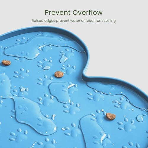 PWTAA Dog Food Mat Anti-Slip Silicone Dog Bowl Mat Thicker Pet Placemat Waterproof Cat Feeder Pad with Raised Edge Puppy Kitten Feeding Mats Suitable Small Medium-Sized Dogs Cats Eating Tray
