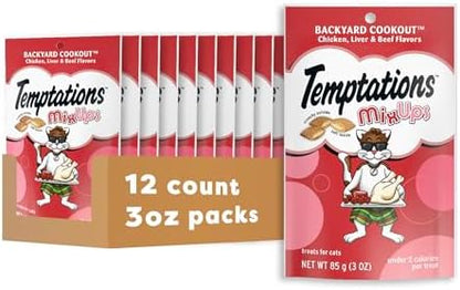 Temptations MixUps Crunchy and Soft Cat Treats, Cookout Flavor, 3 oz, 12pk