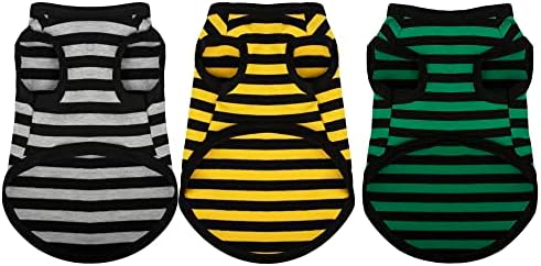 Paiaite 3 Pieces Dog Striped Shirt Dark Color Cotton Sleeveless Puppy Shirts Breathable Pet Apparel Tank Top Colorful Puppy Sweatshirt Clothes for Small Medium Dogs XXL