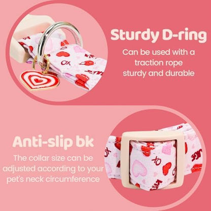 Dog Collars, Valentine's Pink Letter Heart Print Pet Collar Durable Adjustable Plastic Pendant Dog Collar for Small Dogs