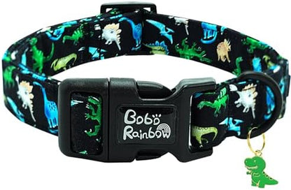 Dog Collar-Black Dinosaur Adjustable Pet Collars Comfortable Spring Summer Puppy Collar Cute Durable Cotton Collars for Small Dogs