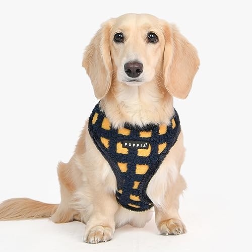 Puppia Stefan Dog Harness Over-The-Head Warm Winter Tumbling Waffle Pattern Adjustable Chest for Small and Medium Dog, Navy, Large