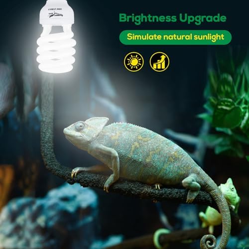 UVB Bulb for Reptiles, 5.0 26W UVB Light for Reptiles, Hygger zoo UVA UVB Reptile Light Bulb Reptile UVB Bulb UVB Light for Hermit Crab Snake Chameleon Reptile Lamp Terrarium Lamp for Tropical Reptile
