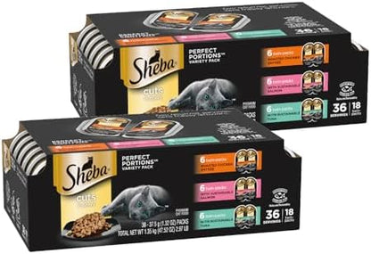 Sheba Perfect Portions Cuts Wet Cat Food, Variety, 2.6 oz, 18 ct, 2-Pack