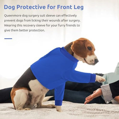 Queenmore Recovery Sleeve for Dogs Front Leg, Dog Recovery Sleeves, Dog Surgical Recovery Suit Female, Pet Elbow Protector Cone Collar Alternatives, Blue, XS