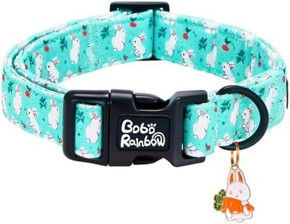 Dog Collars, Easter White Rabbit Print Blue Pet Collar Holiday Cute Durable Adjustable Pendant Gift Collar with Quick Release Plastic Buckle for Small Dogs