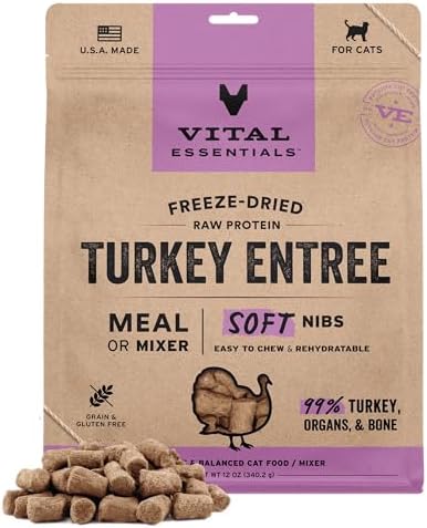 Vital Essentials Freeze Dried Cat Food, Turkey Nibs, 12 oz Bag