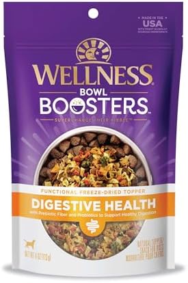 Wellness Bowl Boosters Digestive Health Dog Food Topper with Freeze Dried Pieces for Small, Medium, and Large Breeds, Sensitive Stomach, Grain Free, Natural, Chicken Recipe, 4 oz Bag