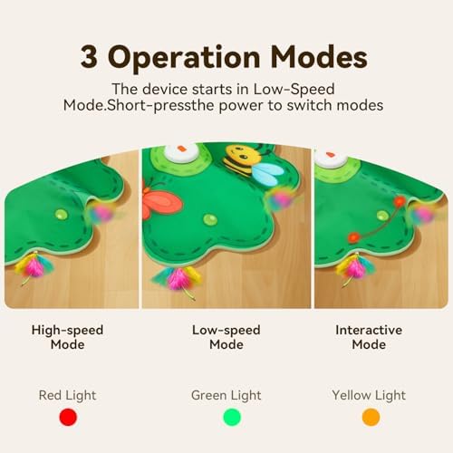 FEELNEEDY Rechargeable Cat Toys, 2 in 1 Hide and Seek Game Interactive Cat Toy, Movable LED Red Dot, Concealed Feathers, Durable Exercise Toys for Indoor Cats, Bored Adult Cats Wand Toy, Green