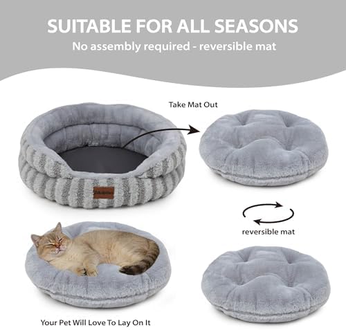 Washable Round Cat Bed Soft Corduroy Fleece Puppy Bed