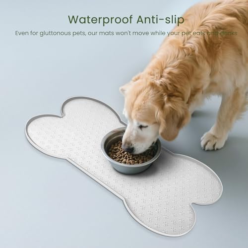 PWTAA Dog Food Mat Anti-Slip Silicone Dog Bowl Mat Thicker Pet Placemat Waterproof Cat Feeder Pad with Raised Edge Puppy Kitten Feeding Mats Suitable Small Medium-Sized Dogs Cats Eating Tray