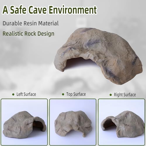 Hide Resin Cave Shelter for Ball Python, Lizard, Leopard Gecko, Bearded Dragon, Terrarium Habitat Decoration (Faux Mud Color, Large)
