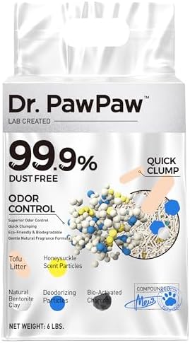 Tofu Cat Litter, Dr. PawPaw Clumping Cat Litter, Honeysuckle Scent 6 lb, Dust-Free Keep Kitty Tidy, Superior Odor Control Keep Step Fresh