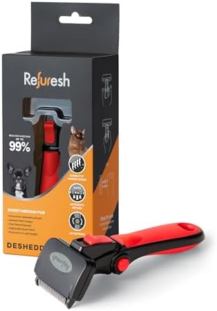Deshedding Dog Brush for Short/Medium Hair (Small,Red) – Gentle Deshedding Tool for Dogs & Cats – Reduces Shedding, Without damaging Topcoat. Removes Loose Fur & Dead Undercoat.
