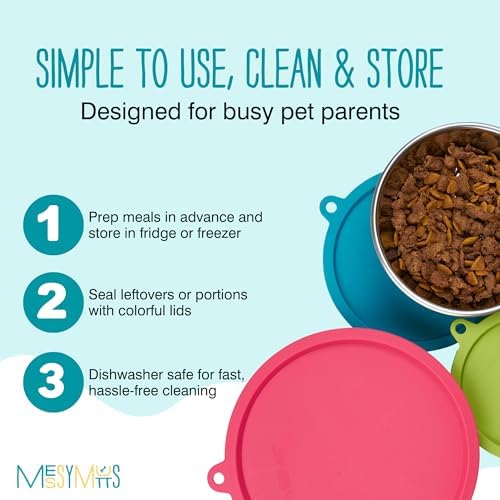 Messy Mutts 6 Piece Set, 3 Stainless Bowls and 3 Silicone Lids, Extra-Large
