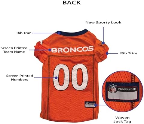 Pets First NFL Denver Broncos Dog Jersey, Size X-Large, Football Shirt Costume for Pet, Dog Sports T-Shirt, NFL Team Clothing for Cats, Licensed Pet Apparel Available in 7 Sizes and 32 Teams